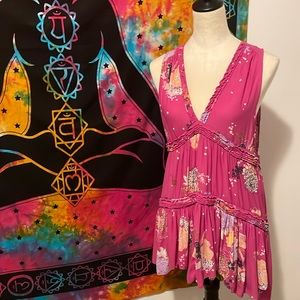 NWOT! Free People Boho Pink Tiered Sleeveless Tunic Top Med NWOT